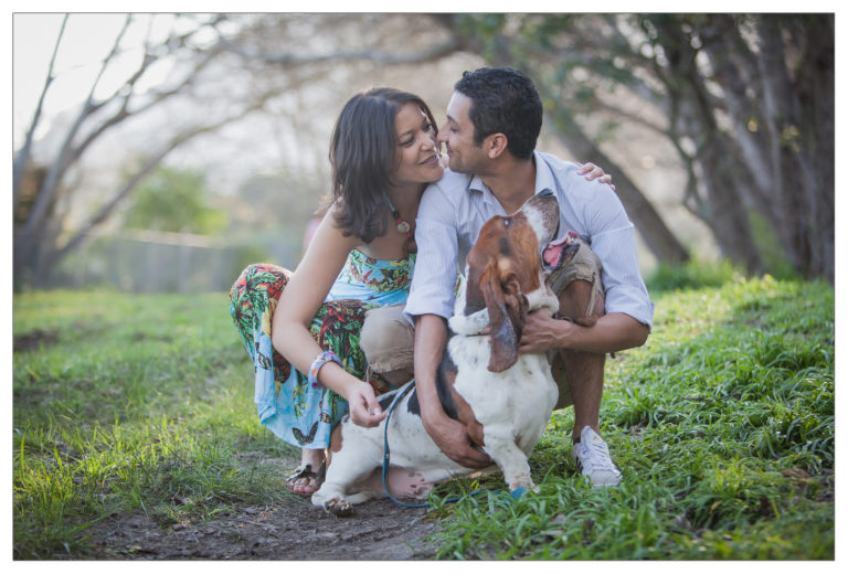 Outdoor trail engagement session with fur baby Basset hound, Constantia, Cape Town | Gio, Vanessa & Max